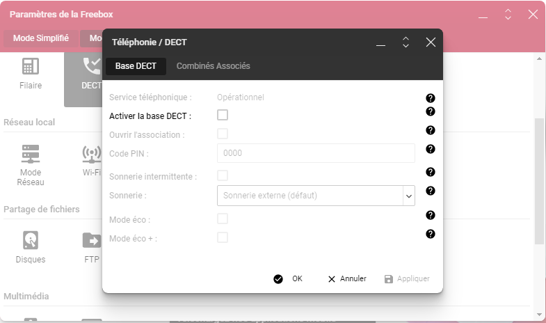 Panneau de configuration Freebox - Comment supprimer le DECT ?