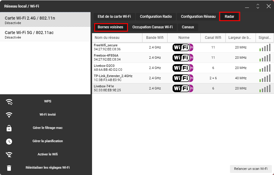 Panneau de configuration Freebox - Comment voir les autres réseaux Wifi aux alentours